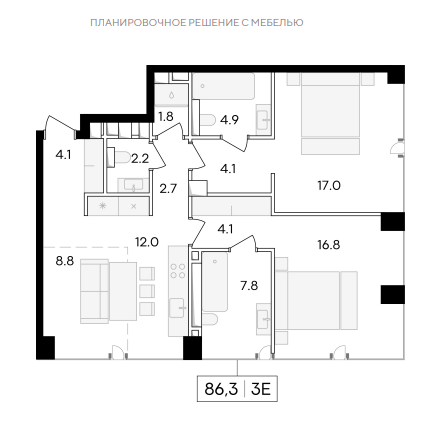 Продажа 3-комнатной элитной квартиры в ЖК Life time. площадь 86.30м2. цена: 56 570 000 руб