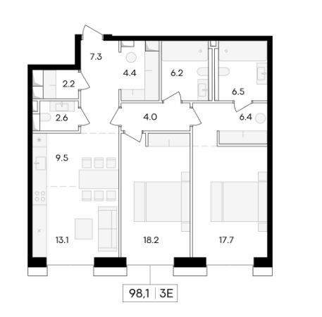 Продажа 3-комнатной элитной квартиры в ЖК Life time. площадь 98.10м2. цена: 60 290 000 руб