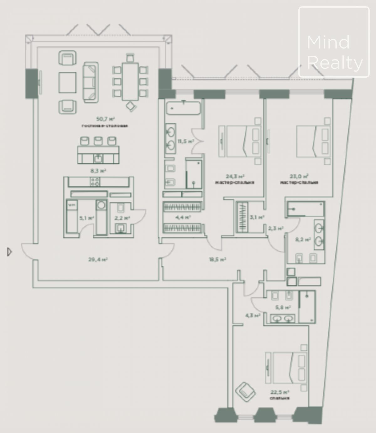 Продажа 4-комнатных апартаментов в ЖК Камергер. площадь 223.60м2