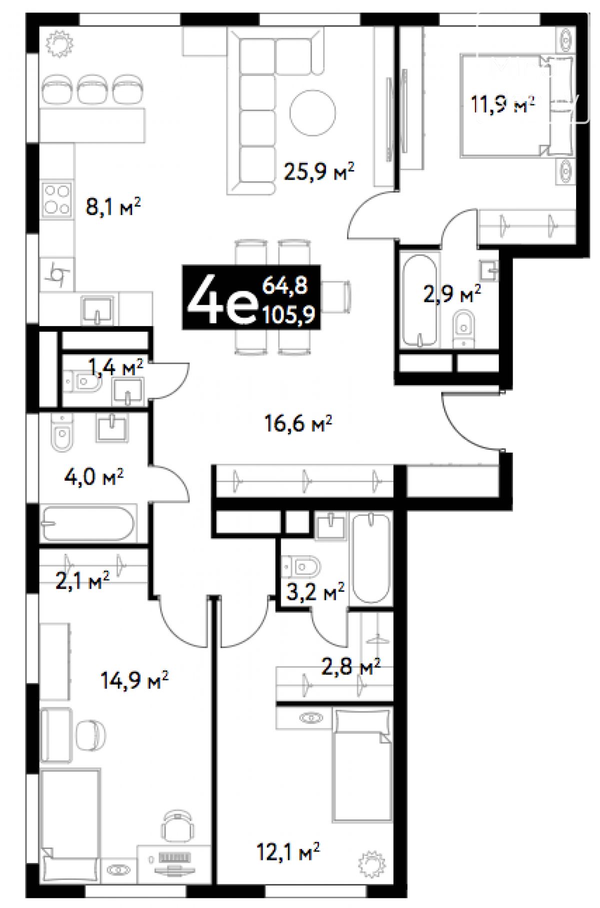 Продажа 4-комнатной элитной квартиры в ЖК Диалог. площадь 105.90м2. цена: 60 798 875 руб