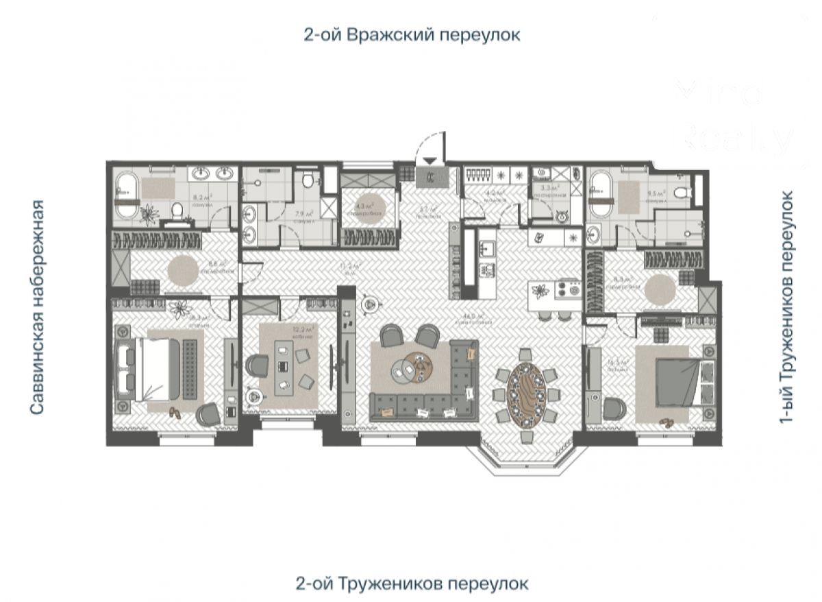 Продажа 4-комнатной элитной квартиры в ЖК Хамовники12. площадь 164.20м2. цена: 313 567 346 руб