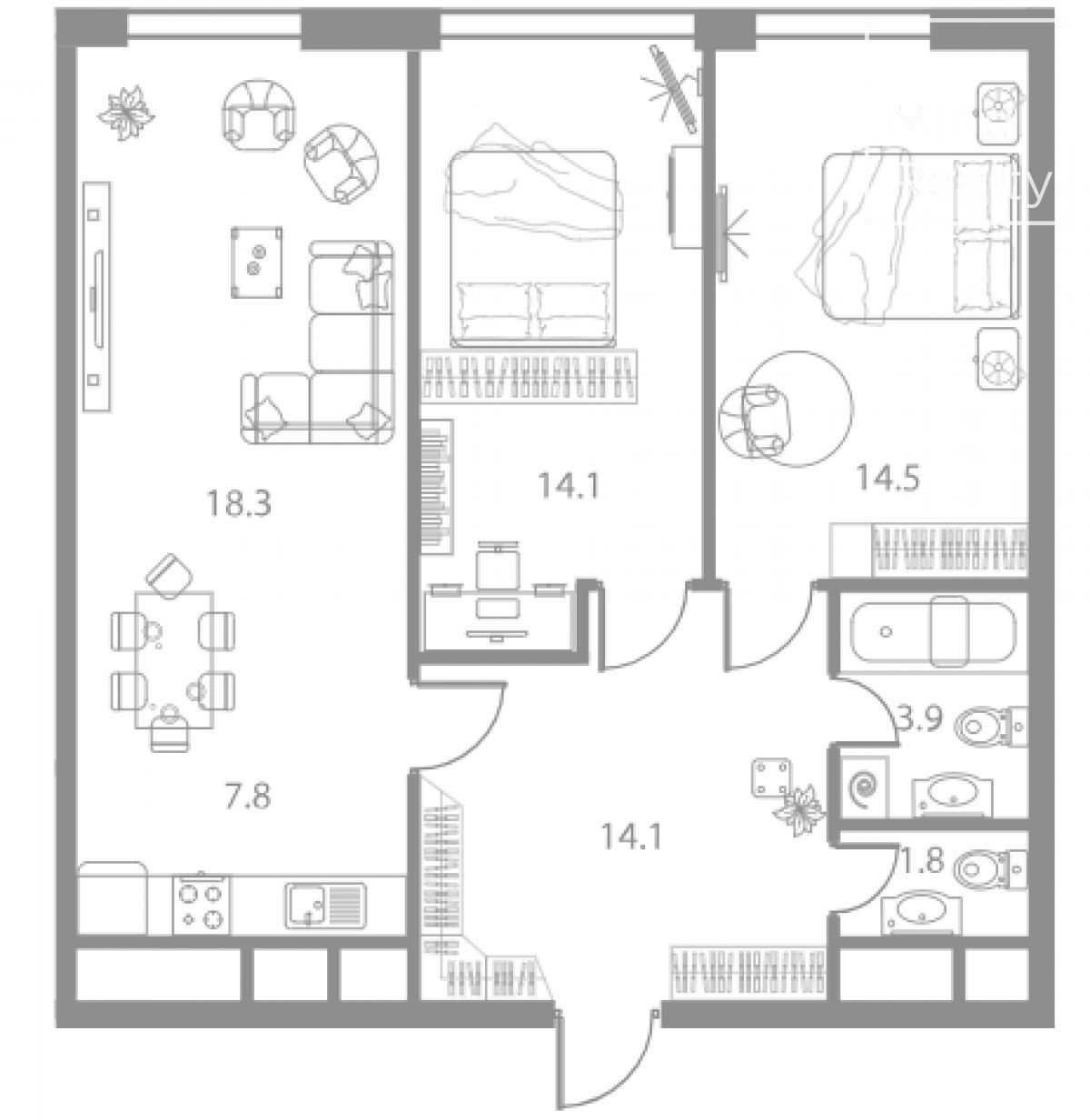Продажа 3-комнатных апартаментов в ЖК West Tower. площадь 74.50м2. цена: 23 244 000 руб