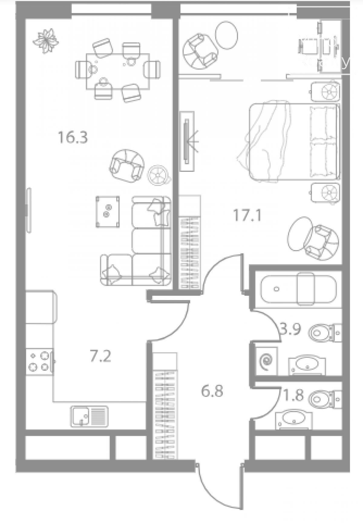 Продажа 2-комнатных апартаментов в ЖК West Tower. площадь 53.10м2. цена: 19 721 340 руб