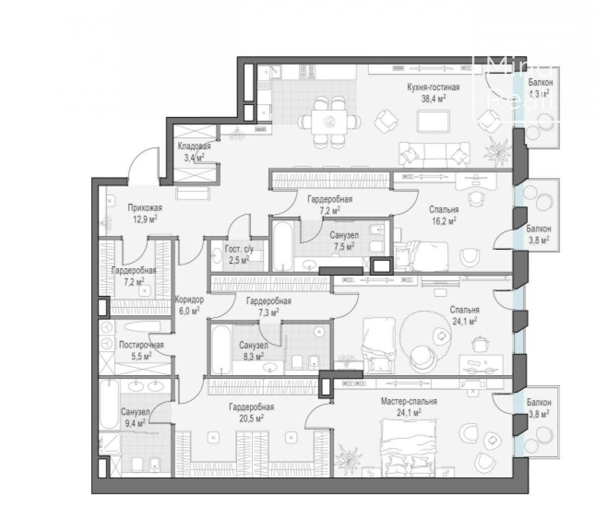 Продажа 4-комнатной элитной квартиры в ЖК Обыденский1. площадь 204.00м2