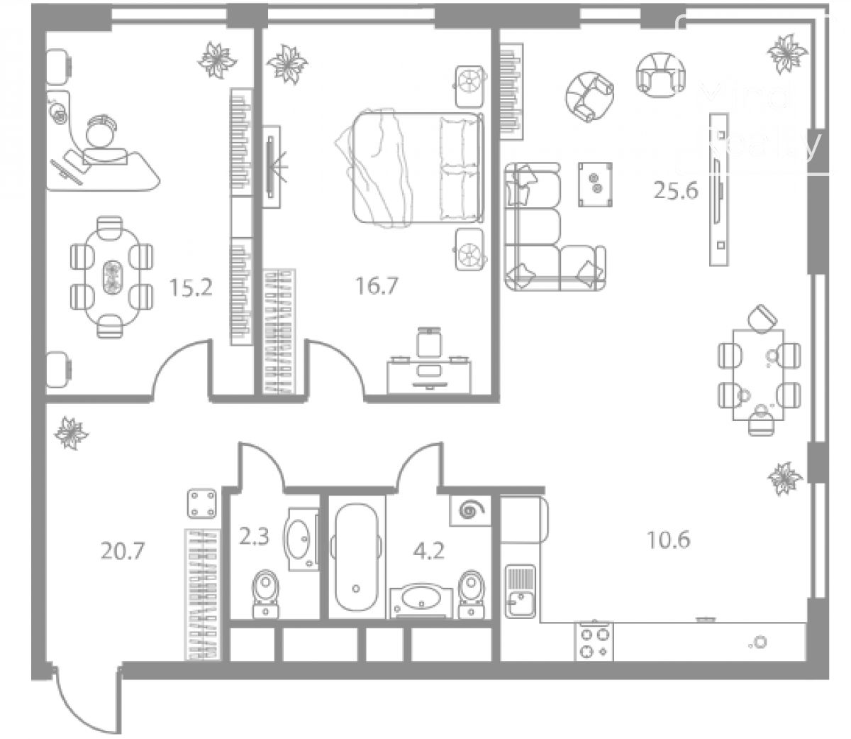 Продажа 3-комнатных апартаментов в ЖК West Tower. площадь 90.20м2. цена: 34 690 920 руб