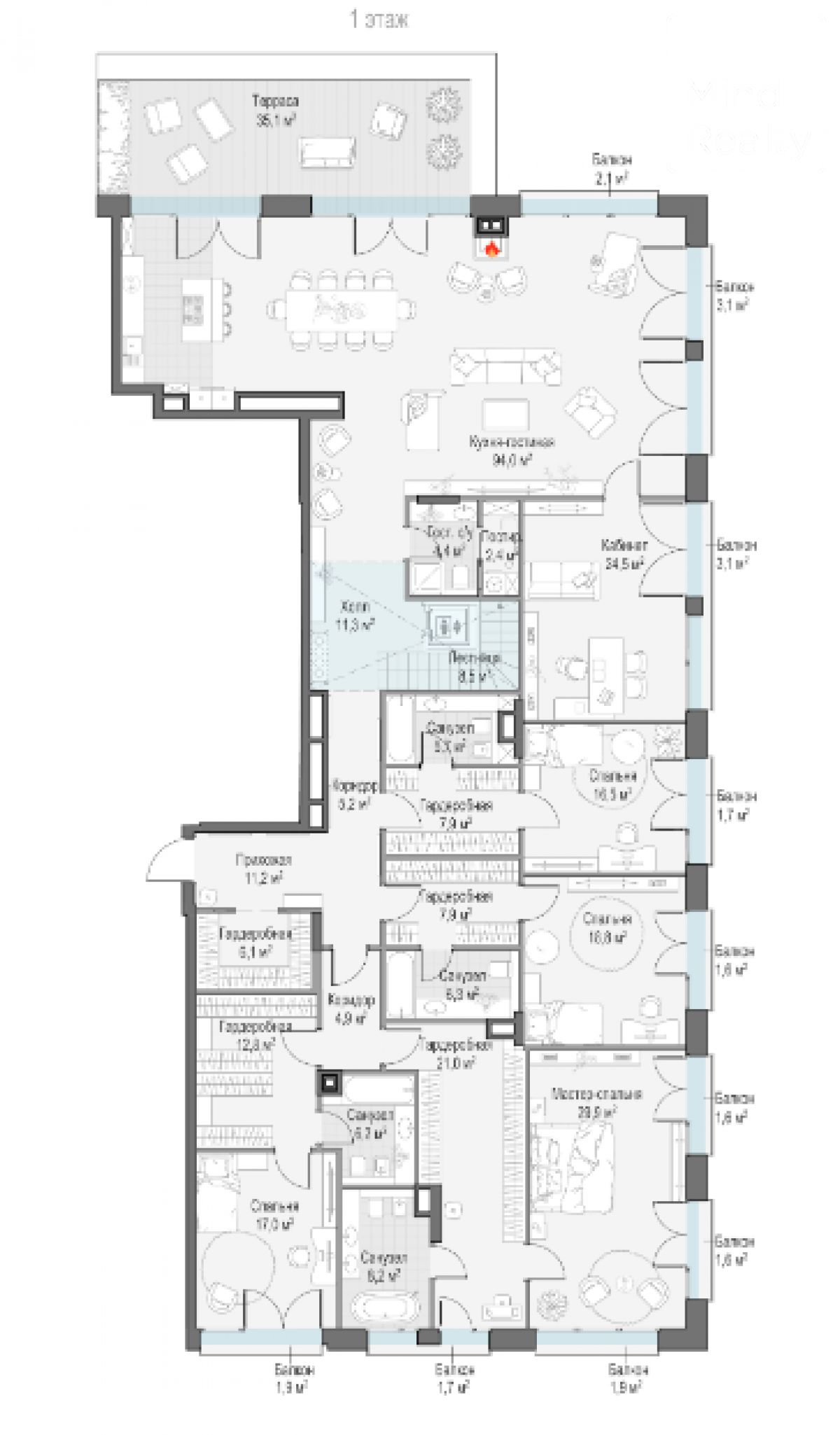 Продажа 7-комнатной элитной квартиры в ЖК Обыденский1. площадь 351.30м2
