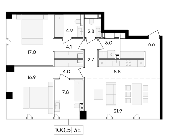 Продажа 3-комнатной элитной квартиры в ЖК Life time. площадь 100.50м2. цена: 68 500 000 руб