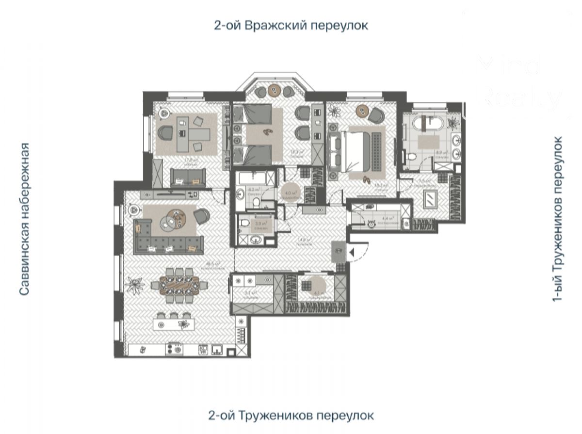 Продажа 4-комнатной элитной квартиры в ЖК Хамовники12. площадь 161.11м2. цена: 271 932 332 руб
