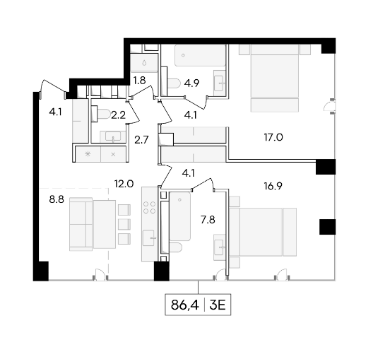 Продажа 3-комнатной элитной квартиры в ЖК Life time. площадь 86.40м2. цена: 59 880 000 руб